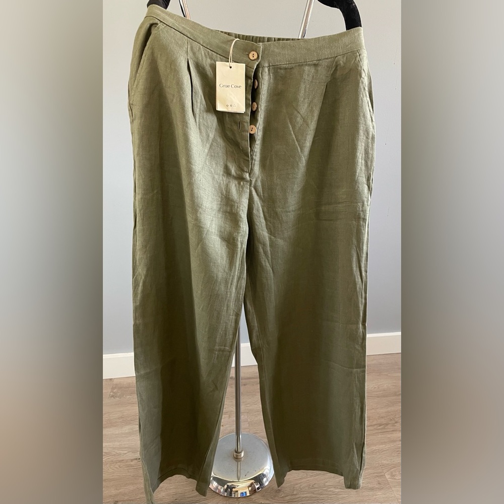 Grae Cove women’s Linen button fly pants SZ L, NWT